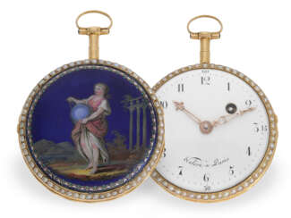 Attraktive Gold/Emaille-Taschenuhr mit Perlrand, signiert Valere a Paris, ca. 1780