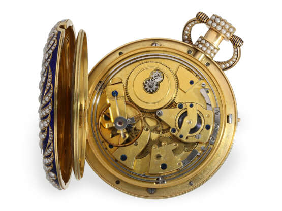 Rarität, bedeutende große Gold/Emaille-Taschenuhr mit Orientperlenbesatz und Repetition, vermutlich Piguet & Meylan Genf für den chinesischen Markt, um 1810 - фото 7
