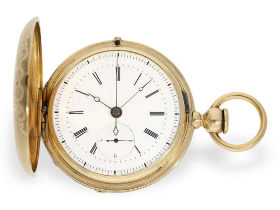Außergewöhnlich schwere, frühe Goldsavonnette mit seltenem, unabhängigem 1/4-Sekunden-Chronograph «Diablotine», J. Huguenin Locle, ca. 1865 - фото 1