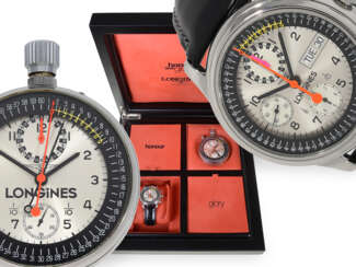 Taschenuhr/Armbanduhr: rares Chronographen-Set mit Nonius-Zeiger, Longines "Honour and Glory" 1968/1999, limitiert auf 600 Exemplare