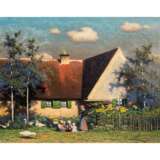 KELLER-REUTLINGEN, PAUL WILHELM (1854-1920), "Junge Frau mit Kindern im Garten hinter dem Haus", - Foto 1
