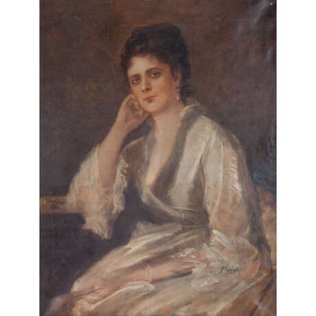 LENBACH, FRANZ von (1836-1904), "Portrait einer jungen Frau in weißem Kleid", - Foto 1