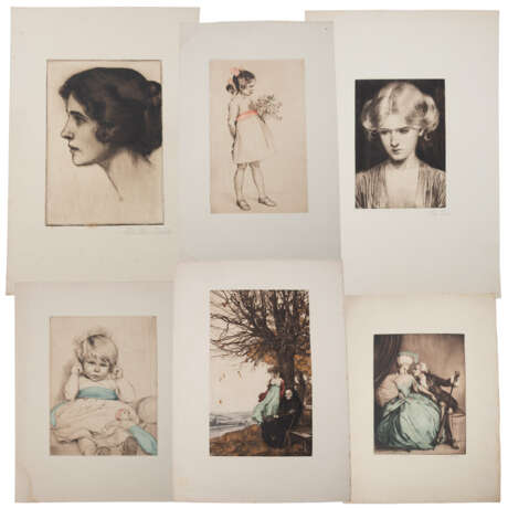 PETERS, HELA und ATTR. (auch Peters-Ebbecke, 1885-1973), 6 Radierungen: Portraits und galante Szenen, - Foto 1