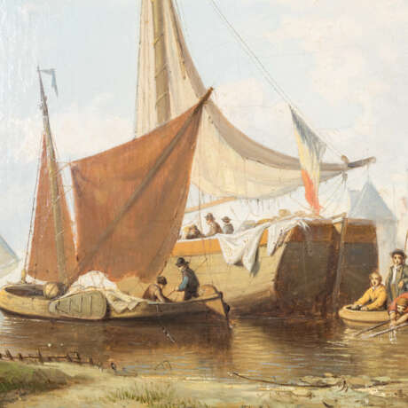 SCHAUMBURG, JULES (1839-1886), "Holländisches Segelschiff und Boote vor dem Hafen", - photo 6