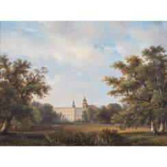 BECKER, AUGUST (1822-1887), "Dessau, Blick über den Park auf das Schloss",