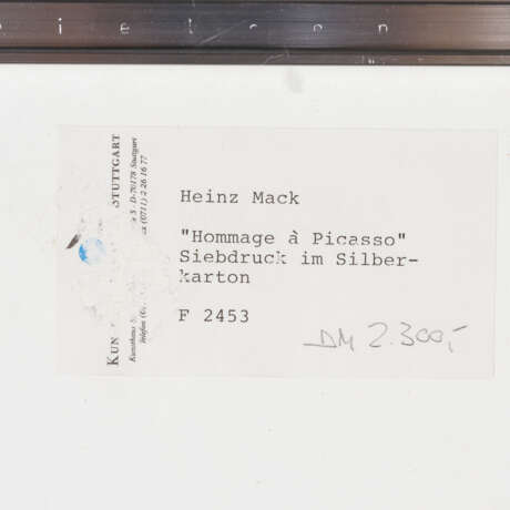 MACK, HEINZ (geb. 1931), "Hommage à Picasso", - photo 7