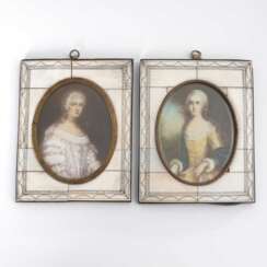 2 Miniaturen in Elfenbeinrahmen: Damenb