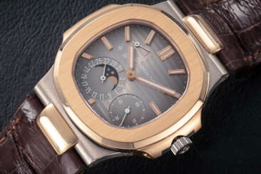 PATEK PHILIPPE, NAUTILUS REF. 5712GR ‘TIFFANY DIAL’, A TWO TONE GOLD AUTOMATIC WRISTWATCH WITH MOON-PHASE AND POWER RESERVE