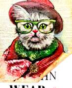 Ив Ро (р. 1988). Кошка в красной шляпе и очках