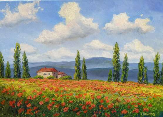 Mohnblumenfeld Toscana klein Canvas Ölmalerei Impressionism Blumen Germany 2022 - photo 1