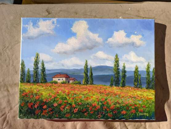 Mohnblumenfeld Toscana klein Leinwand auf dem Keilrahmen Ölmalerei Импрессионизм Blumen Германия 2022 г. - фото 3
