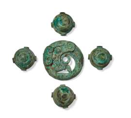 A SET OF FIVE BRONZE FITTINGS