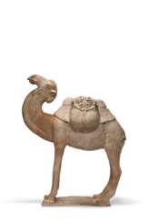 A PAINTED POTTERY FIGURE OF A CAMEL