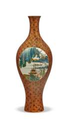 A FAMILLE ROSE AND FAUX BOIS 'OLIVE'-SHAPED VASE, GANLANPING