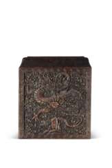 A CARVED SQUARE SOFTWOOD `DRAGON' SEAL BOX COVER