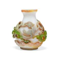 A SMALL GREEN AND OPALINE-OVERLAY WHITE GLASS VASE