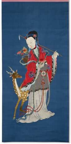 AN EMBROIDERED BLUE-GROUND PANEL OF HE XIANGU - photo 1