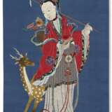 AN EMBROIDERED BLUE-GROUND PANEL OF HE XIANGU - Foto 1