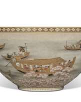 A SATSUMA BOWL WITH CHERRY BLOSSOM VIEWING SCENE AND THOUSANDS OF BUTTERFLIES