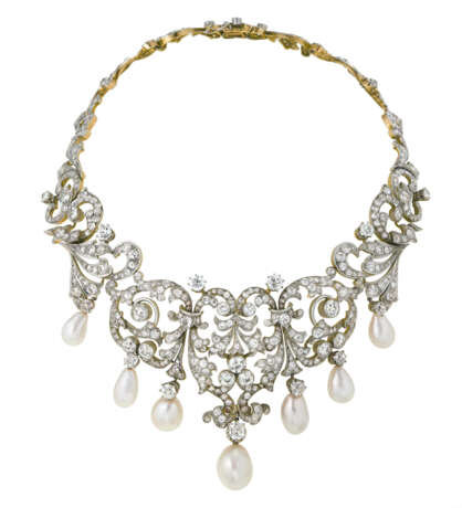 ANTIQUE NATURAL PEARL AND DIAMOND NECKLACE - фото 1