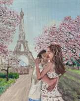Couple Landscape Paris tower Sakura Couple Landscape Paris tower Sakura