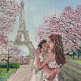Couple Landscape Paris tower Sakura Oil Realism современный реализм Russia 2021 - photo 1