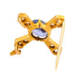 Brosche "Kreuz" mit schönem Saphir und 8 Altschliffdiamanten - Foto 3