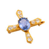 Brosche "Kreuz" mit schönem Saphir und 8 Altschliffdiamanten - Foto 4