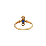 Ring mit Saphir und 2 Altschliffdiamanten zus. ca. 0,3 ct, - photo 4