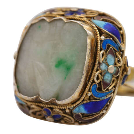 Chinesischer Ring mit antiker gravierter Jadeitplatte, - фото 5