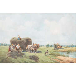 ROHRHIRSCH, KARL (1875-1954) "Bauern beim Beladen eines Pferdewagens mit Heu"
