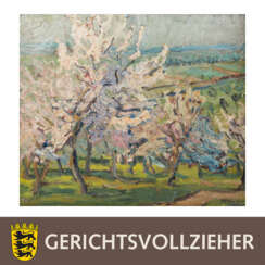 HAGER, MARIE (1872-1947), "Blühende Obstbäume in weiter Frühlingslandschaft",
