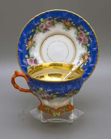 “A couple of tea with a porcelain spoon Floral bouquet porcelain Kornilov Brothers Russia C. 19th century” - photo 1