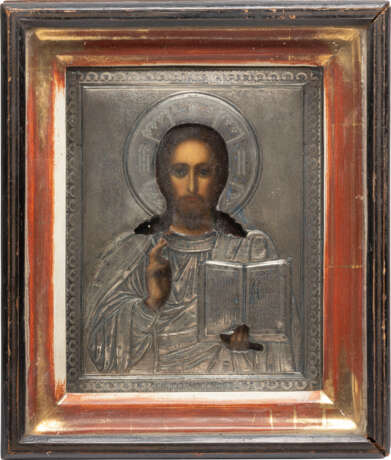 KLEINE IKONE MIT CHRISTUS PANTOKRATOR MIT SILBER-OKLAD IM KIOT - photo 1