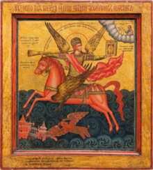A LARGE DOUBLE-SIDED ICON SHOWING THE PRAISE OF THE MOTHER OF GOD (THE PROPHETS FORETOLD YOU) AND THE ARCHANGEL MICHAEL AS HORSEMAN OF THE APOCALYPSE