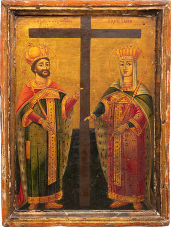 A LARGE AND FINE ICON SHOWING STS. CONSTANTINE AND HELENA - Foto 1