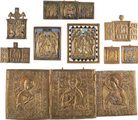 FOUR TRIPTYCHS AND FIVE BRASS ICONS SHOWING THE DEISIS AND THE IMAGES OF CHRIST