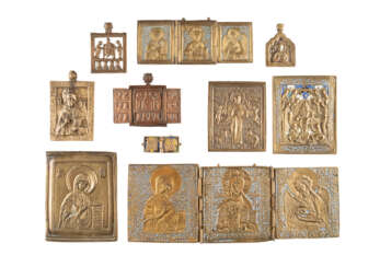 THREE TRIPTYCHS, A DIPTYCH AND SIX BRASS ICONS SHOWING THE DEISIS AND THE IMAGES OF CHRIST