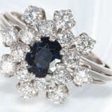 Ring: attraktiver vintage Saphir/Brillant-Damenring, ca. 1,3ct feine Brillanten - Foto 2
