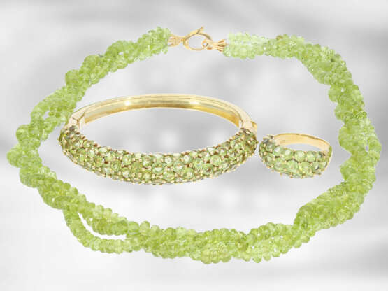 Kette/Collier/Armreif/Ring: sehr dekoratives vintage Peridot-Schmuckset, 18K und 14K Gold - фото 1