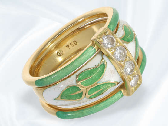 Ring: ausgefallener, emaillierter vintage Goldschmiedering mit Brillantbesatz, vermutlich unikate Handarbeit - photo 2