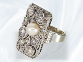 Ring: sehr dekorativer, antiker Diamantring aus der Zeit des Art déco, 14K Gold