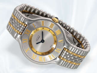 Armbanduhr: luxuriöse Damenuhr von Cartier, Ref.1340 in Edelstahl/Gold