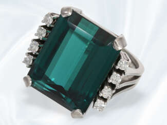 Ring: sehr hochwertiger und dekorativer vintage Turmalin/Diamant-Goldschmiedering, ca. 17,07ct