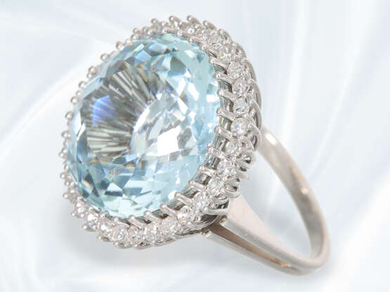 Ring: wunderschöner, sehr hochwertiger und handgefertigter vintage Aquamarin/Diamantring, tadelloser Aquamarin von ca. 20ct - Foto 1