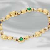 Armband: hochwertiges, goldenes Herzarmband mit Smaragd-, Rubin-, Saphir- und Brillantbesatz, ca. 2,54ct, 18K Gold, sehr teurer Markenschmuck von Zappe - фото 1