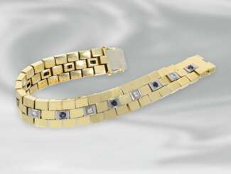 Armband: schweres vintage Goldschmiedearmband mit Brillanten und Saphiren, 18K Gold
