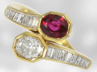 Italienischer Designerring mit Rubin und Diamanten, insgesamt ca. 2,31ct, teurer Markenschmuck von Damiani