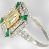 Sehr wertvoller antiker Platinring mit Brillant-/Smaragdbesatz u. schönem fancy Diamanten von ca. 1ct, Handarbeit - Foto 3