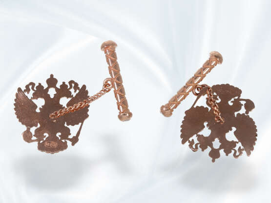 Manschettenknöpfe: dekorative vintage Diamant-Manschettenknöpfe mit dem Wappen von Russland, russische Goldpunze - фото 3